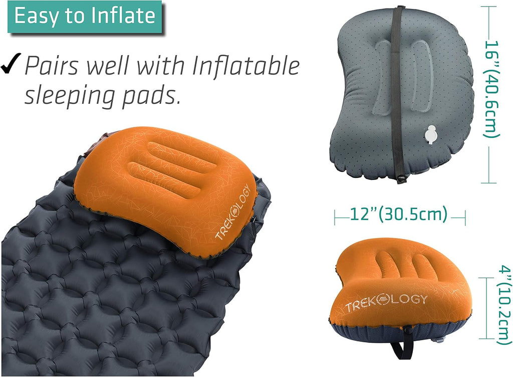 TREKOLOGY Ultralight Inflatable Camping Travel Pillow - ALUFT 2.0 Compressible, Compact, Comfortable, Ergonomic Inflating Pillows for…