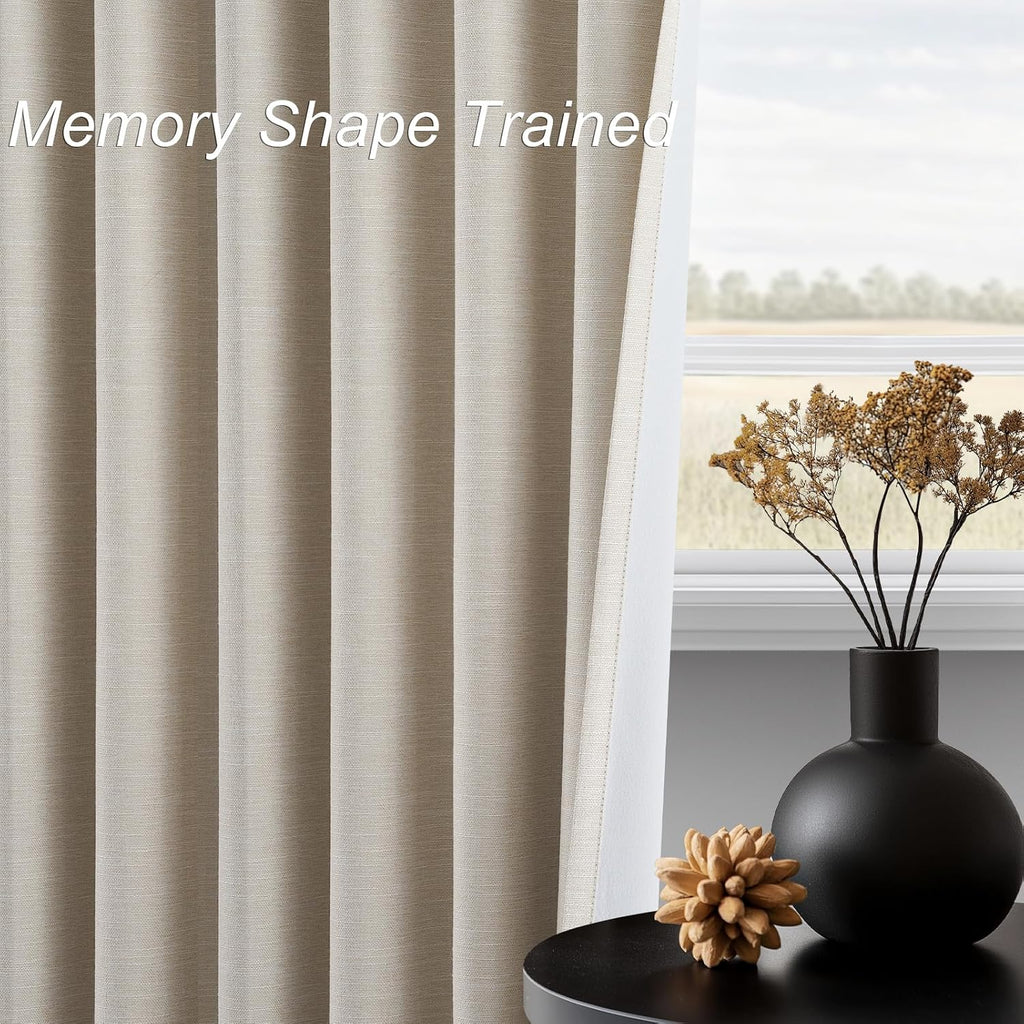 Topfinel Extra Long 132 Inch 100% Blackout Curtains for Livingroom Neutral Boho Linen Blend Farmhouse Curtain Drapes Sound Proof Drapes Pri…