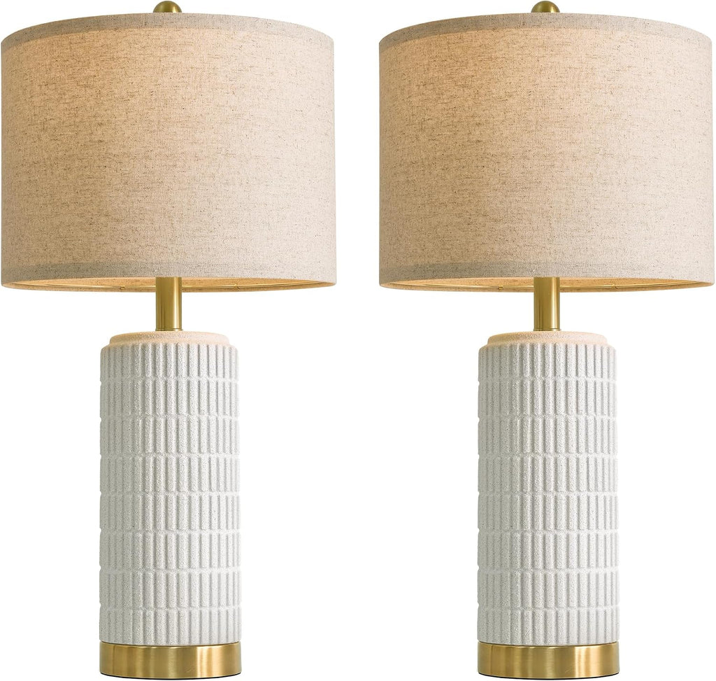 PoKat Farmhouse Table Lamps for Living Room Set of 2 with Gold Base, 25'' Stone-Like Bedside Lamps for Bedroom Night Stands, Ructic…