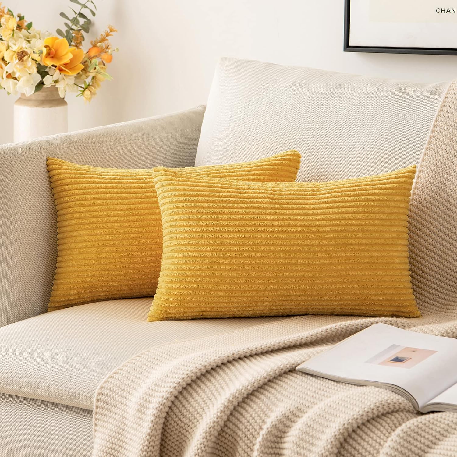MIULEE Pack of 2 Pillow Covers Soft Soild Decorative Throw Pillow Covers Set Cushion Cases Pillowcases for Sofa Bedroom Car 12 x 20 Inch…