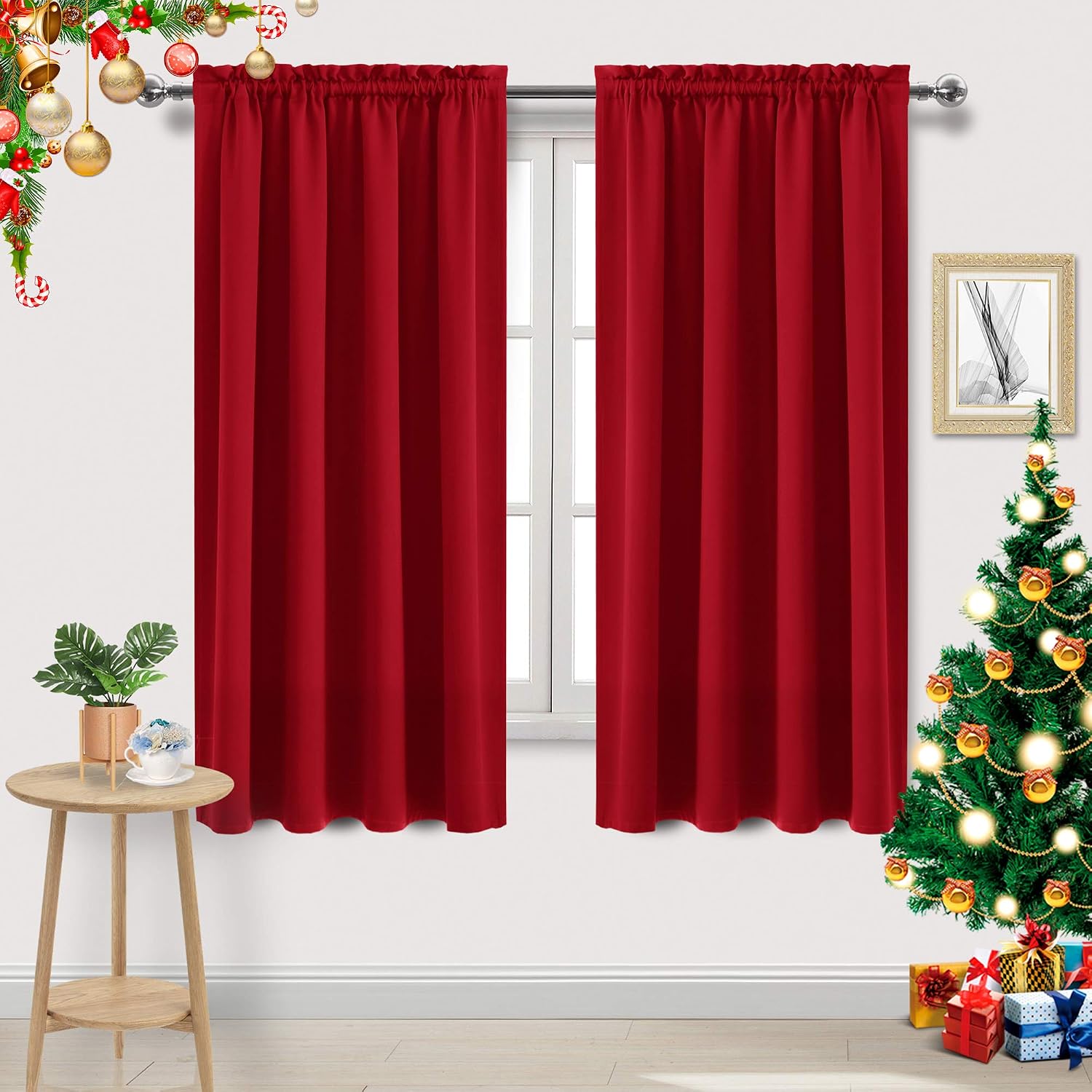 Dwcn Blackout Curtains Room Darkening Thermal Insulated Bedroom Curtains Window Curtain Panels, 52 x 63 inches Long, Set of 2 Red Rod Pocke…
