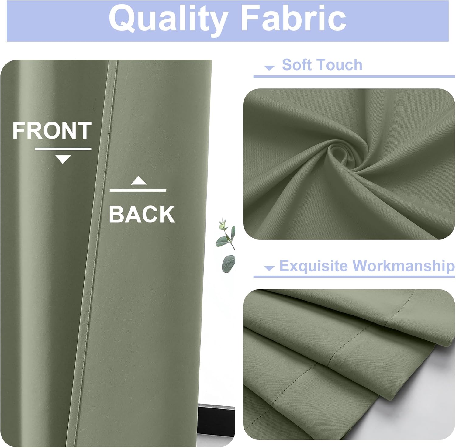 Simplebrand Ava Sage Green Short Blackout Curtains for Bedroom 54 Inches Long 2 Panels Set, Solid Thermal Insulated, Energy Saving Window T…