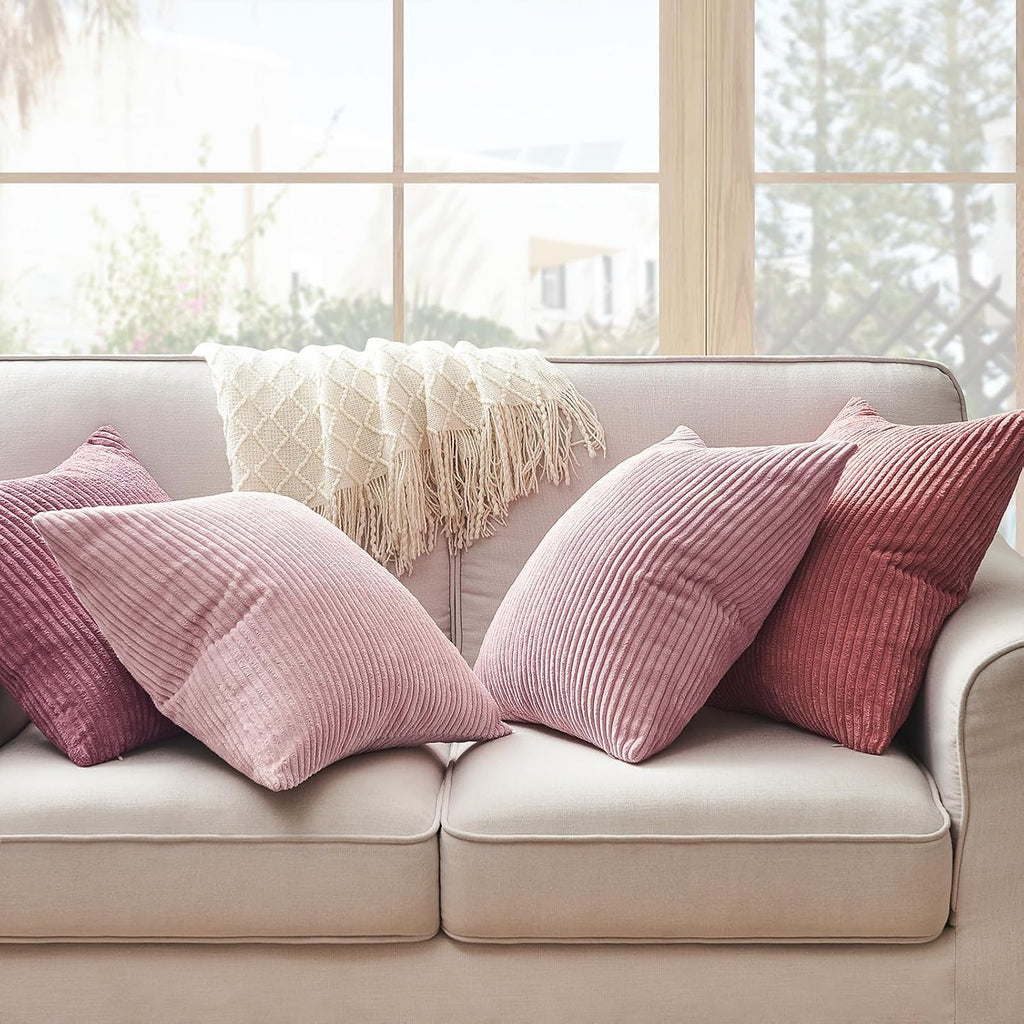 Topfinel Pink Throw Pillow Covers 12x12 Inch Set of 4, Soft Farmhouse Corduroy Decorative Cushion Cover, Square Cute Pillow Case for Gril's B…