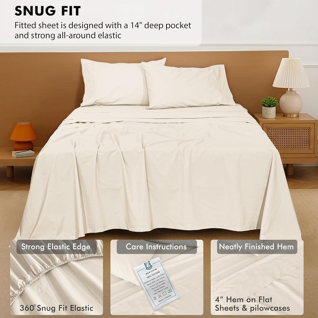 Zoyer 100% Cotton Sheets – Queen Size Percale Bedding, Cooling & Breathable, Durable with a Crisp, Soft & Comfortable Feel, 16" Deep Pocket…