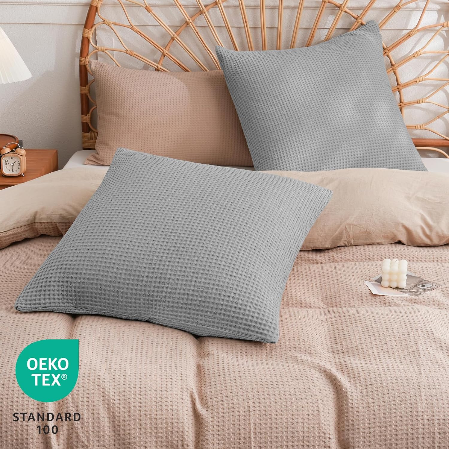 Phf 100% Cotton Waffle Weave Euro Shams 26" x 26", No Filling, 2 Pack Elegant Home Decorative Euro Throw Pillow Covers for Bed Couch Sofa,…