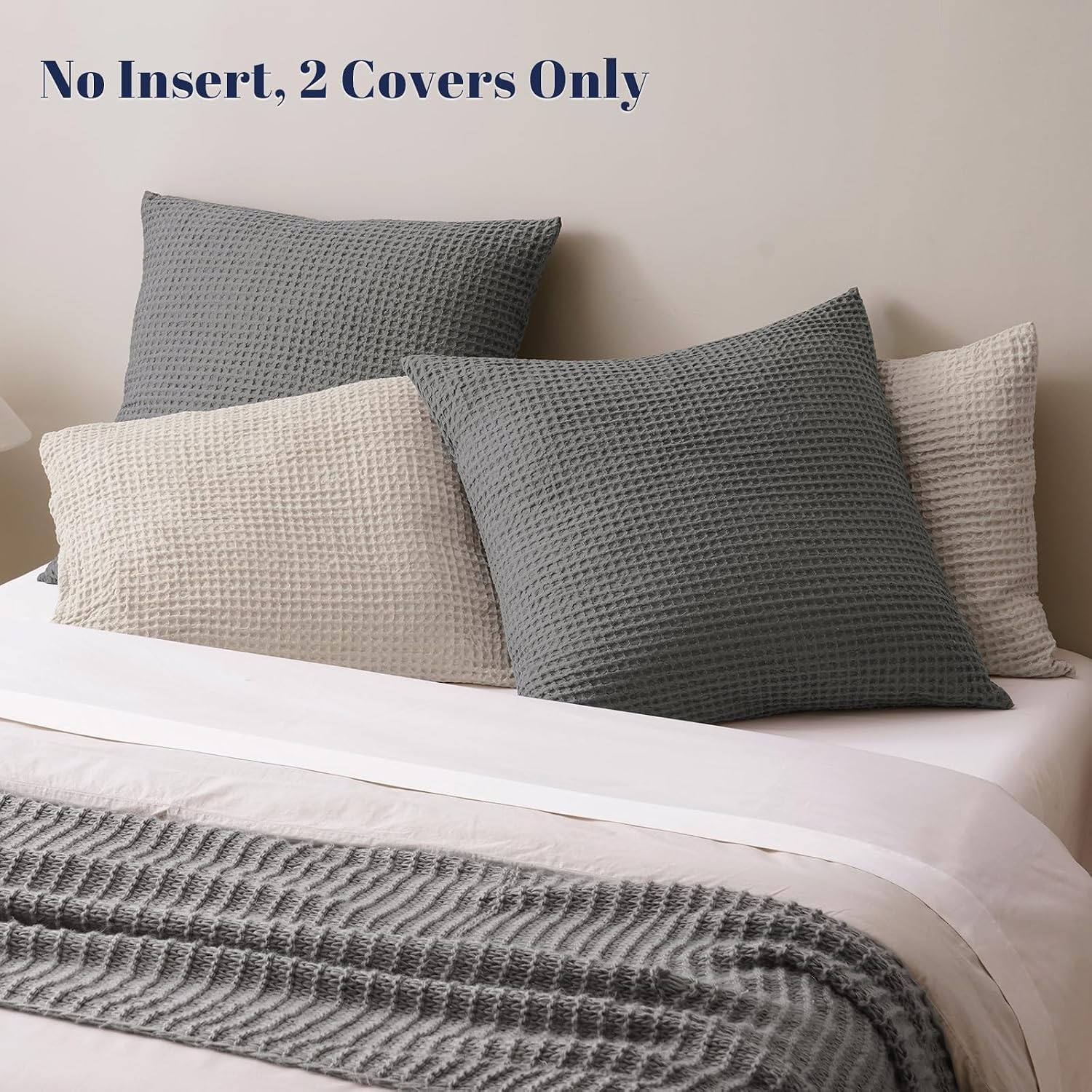 Phf Ultra Soft Waffle Weave Euro Shams Pillow Covers, No Filling, 2 Pack 26" x 26" Bed Cushion Covers, Breathable & Skin-Friendly Bed Pillo…