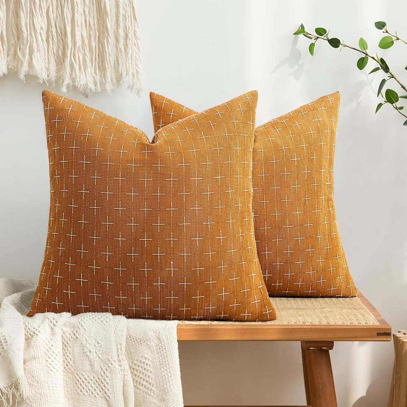 MIULEE Pack of 2 Decorative Burlap Linen Spring Throw Pillow Covers Farmhouse Pillowcases Modern Rustic Woven Textured Cushion Cover for…