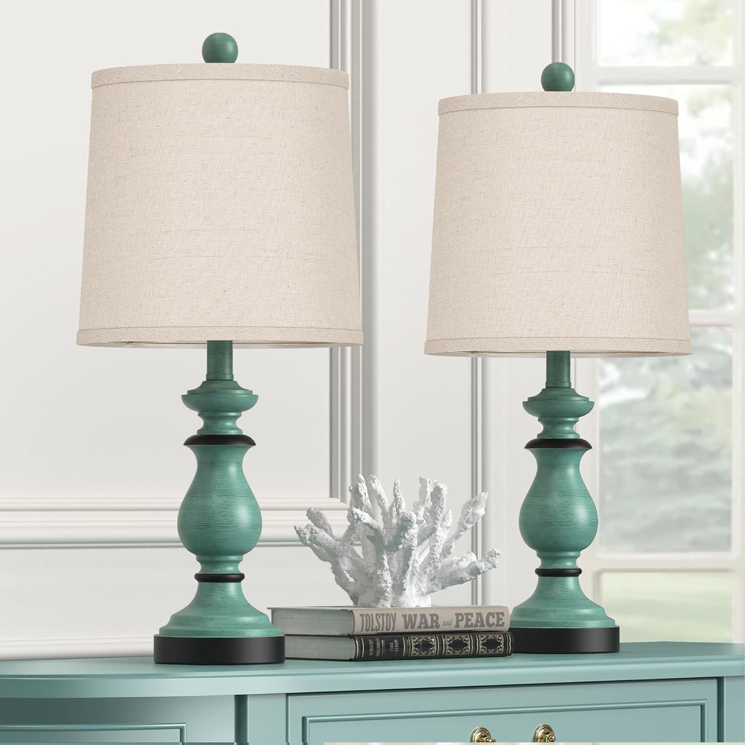 PARTPHONER Traditional Table Lamp Set of 2, Rustic Farmhouse Table Lamps for Living Room Bedroom, 22" Bedside Desk Lamps Vintage…