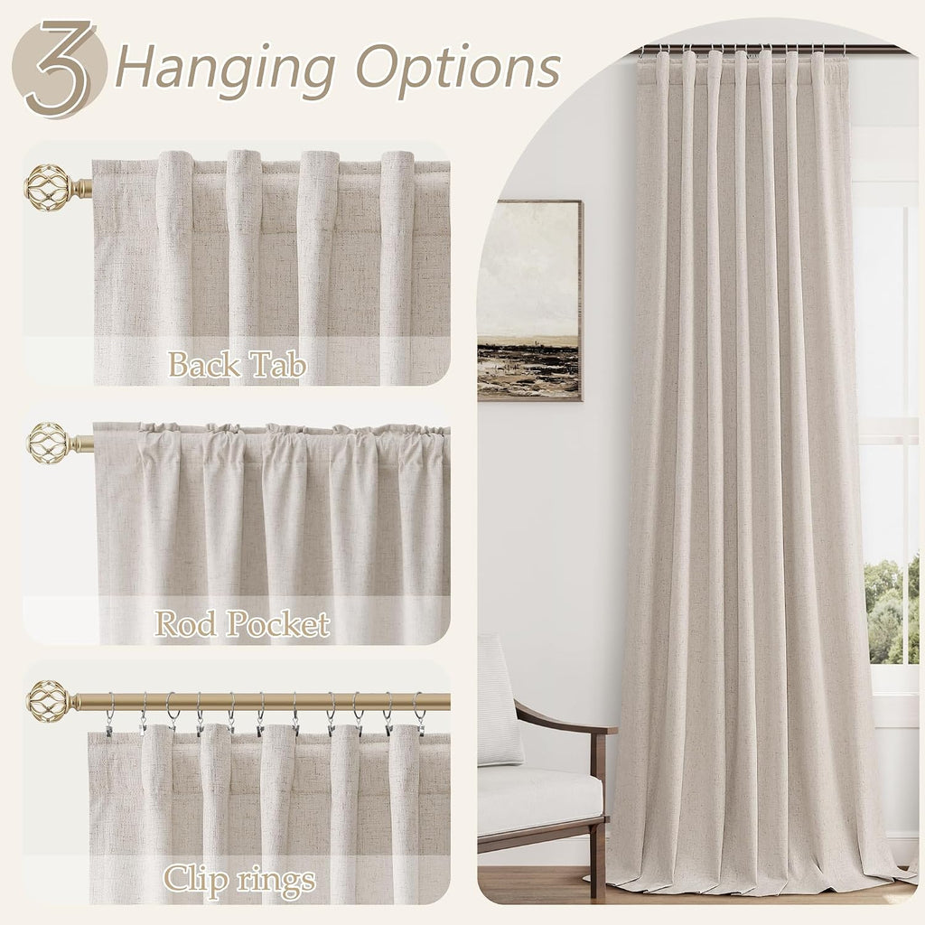 Guken 100% Blackout Curtains 84 Inch Length 2 Panels Set for Living Room Bedroom Back Tab Thermal Insulated Black Out Linen Drapes Room Dar…