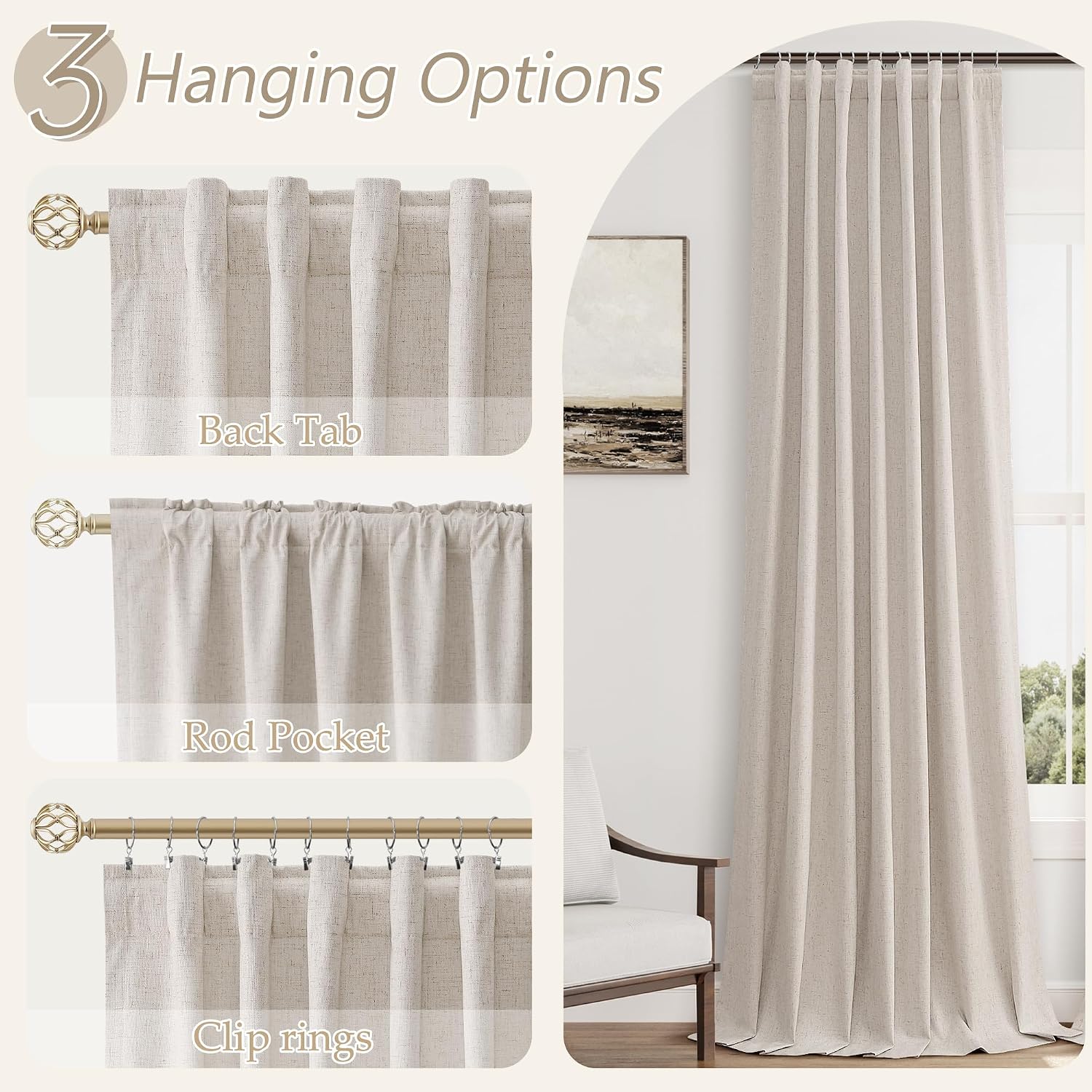 Guken 100% Blackout Curtains 84 Inch Length 2 Panels Set for Living Room Bedroom Back Tab Thermal Insulated Black Out Linen Drapes Room Dar…