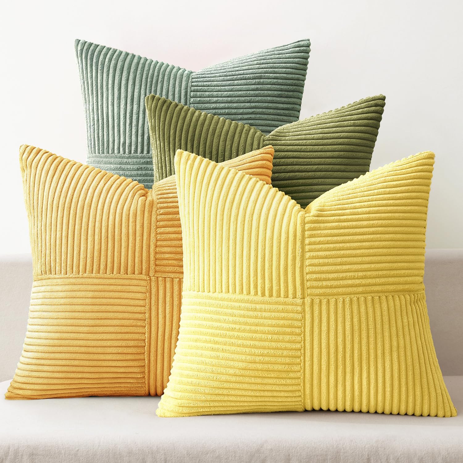 Miulee Boho Farmhouse Spring Decorative Throw Pillow Covers 20x20 Inch 4 Packs Soft Vintage Pillow Cases Modern Corduroy Patchwork Cushion…