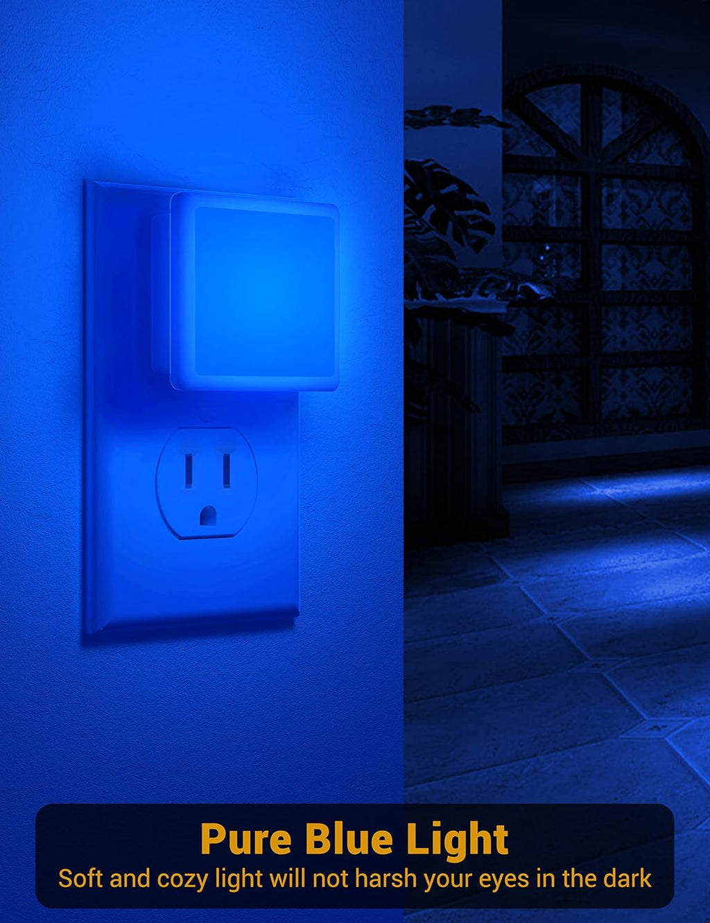 Blue Night Light, JandCase Blue Nightlight[2 Pack],0.3 Watt LED Night Light with Dusk-to-Dawn Light Sensor, Plug in Nitelight for Gaming…
