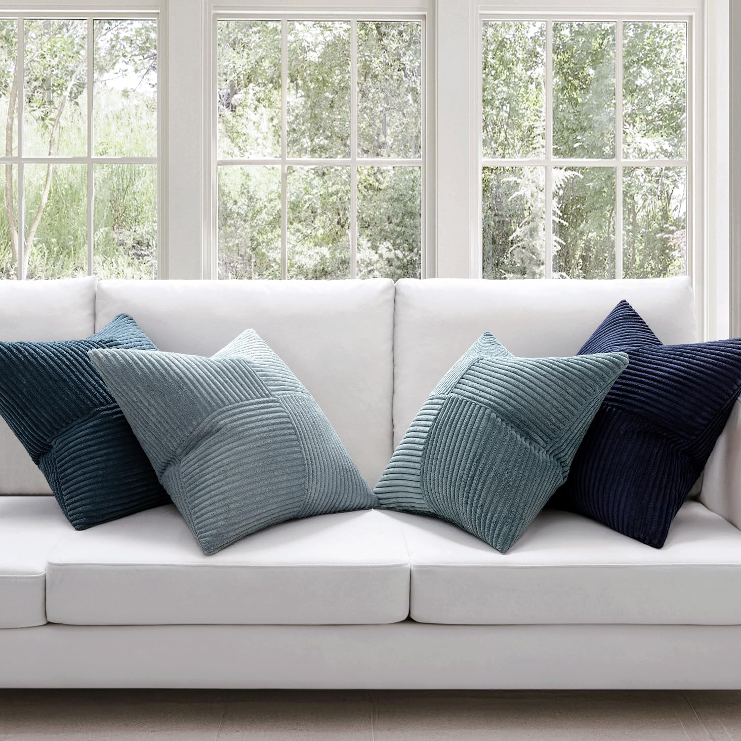 Miulee Dusty Blue Navy Farmhouse Throw Pillow Covers 20x20 Inch Set of 4 Boho Patchwork Gradient Cushion Cases Western Modern Pillow Cases…
