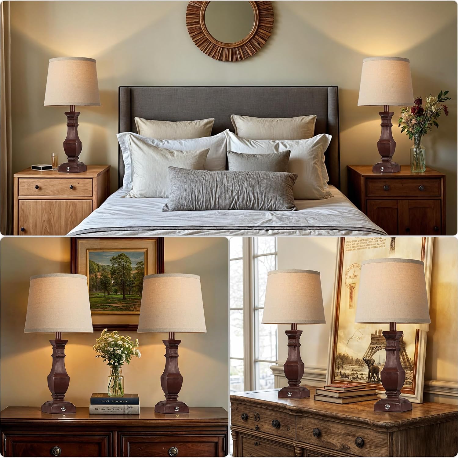 ROTTOGOON Dimmable Table Lamps Set of 2, Rustic Farmhouse Table Lamps for Living Room Bedroom, Bedside Desk Lamps for end Tables, Touch…