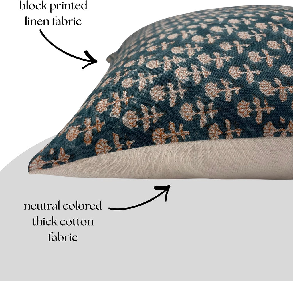 LineandLoop Linen Blue Throw Pillow Covers 20x20 inch Floral Pillows Spring Decorative Pillow Covers for Living Room, Bedroom 2 inches cott…