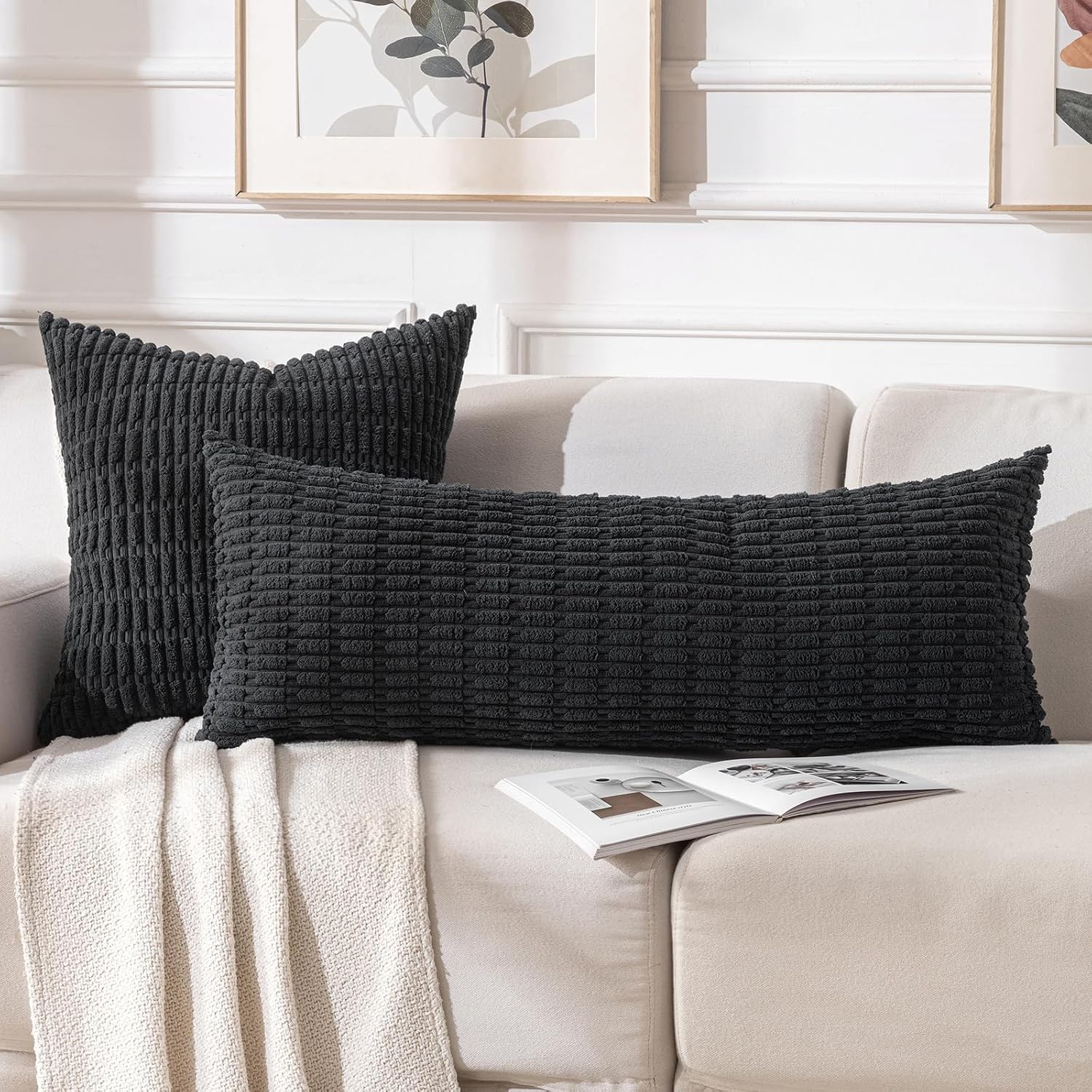 Fancy Homi Decorative Throw Pillow Covers for Bed Couch Bedroom Bench, Soft Corduroy Solid Pillow Case, Rustic Farmhouse Boho Room…