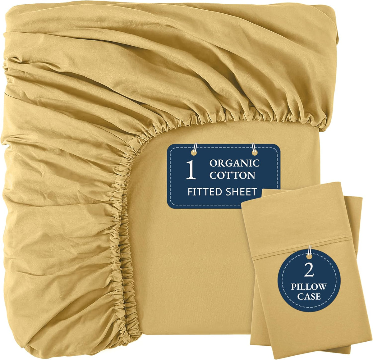 LANE LINEN Fitted Sheet King Size, 100% Organic Cotton, 3-Piece Set (1 Fitted Sheet,2 Pillowcases), Percale Weave, Ultra Soft…