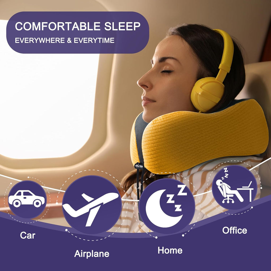 napfun Neck Pillow for Traveling, Upgraded Travel Neck Pillow for Airplane 100% Pure Memory Foam Travel Pillow for Flight Headrest Sleep…