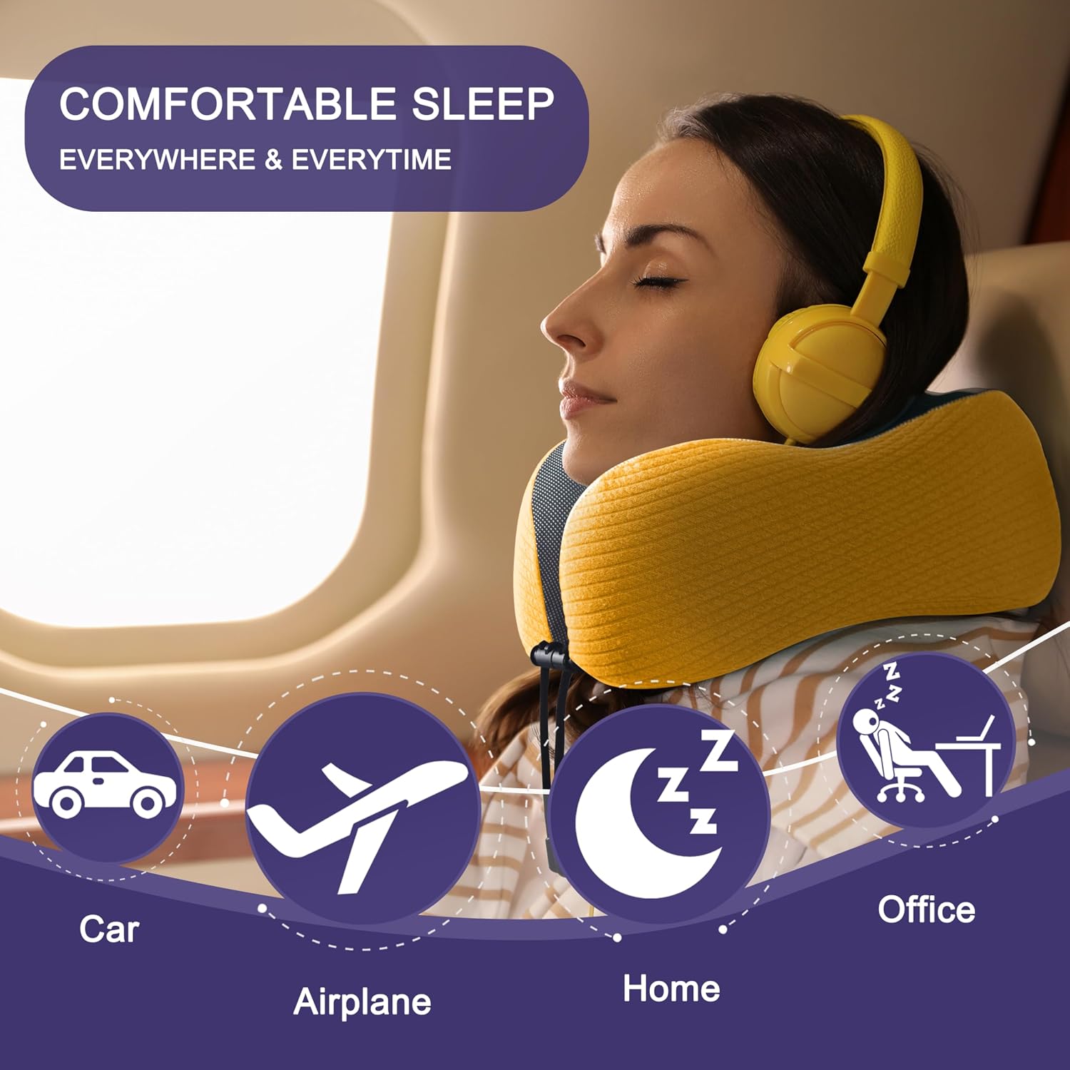 napfun Neck Pillow for Traveling, Upgraded Travel Neck Pillow for Airplane 100% Pure Memory Foam Travel Pillow for Flight Headrest Sleep…