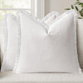 Anroduo Set of 2 Decorative Throw Pillow Covers 22×22 Inch Soft Linen Fringe Farmhouse Boho Vintage Cushion Covers with Tassels Accent Pill…