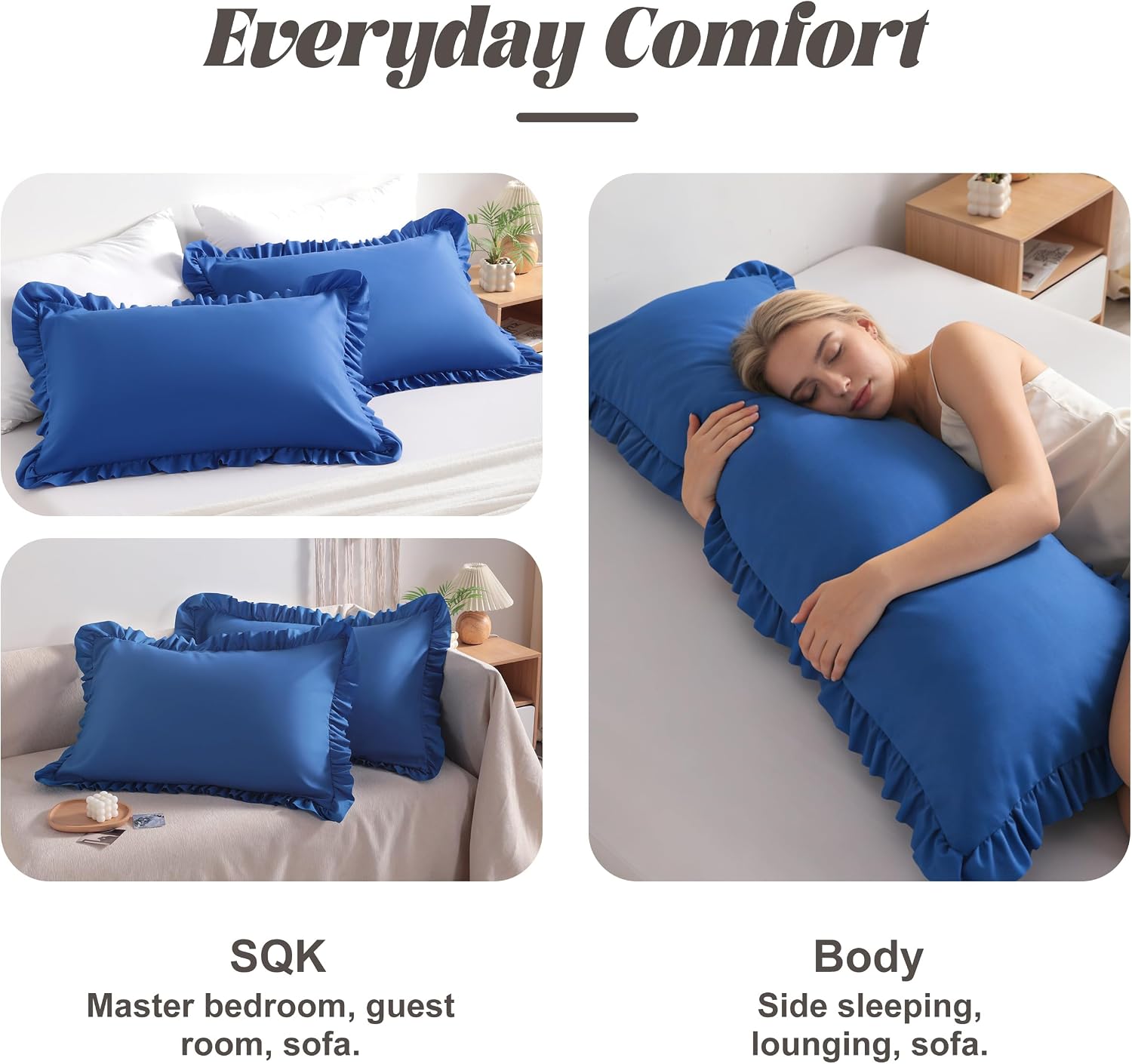 Bedsum Ruffled Pillow Shams Standard 20x26 Set of 2, Brushed Microfiber Pillowcases with Envelope Closure, Soft Wrinkle-Resistant, Royal Bl…
