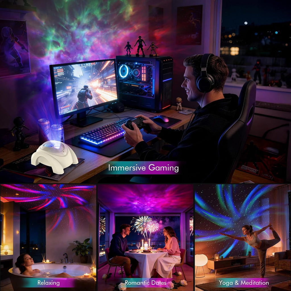 Rossetta Dual Lens Galaxy Projector, Star Projector for Bedroom with White Noise & Bluetooth Speaker, Remote, Timer, Aurora & Nebula…