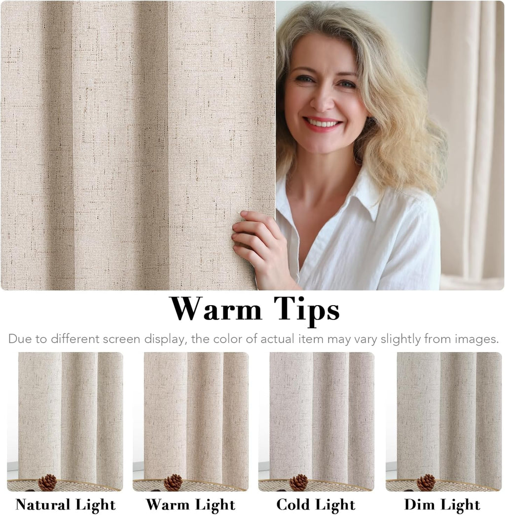 H.VERSAILTEX Primitive Linen Curtains 100% Blackout Curtain Drapes Burlap Curtains with White Thermal Insulated Liner, Grommet Top Drapes…