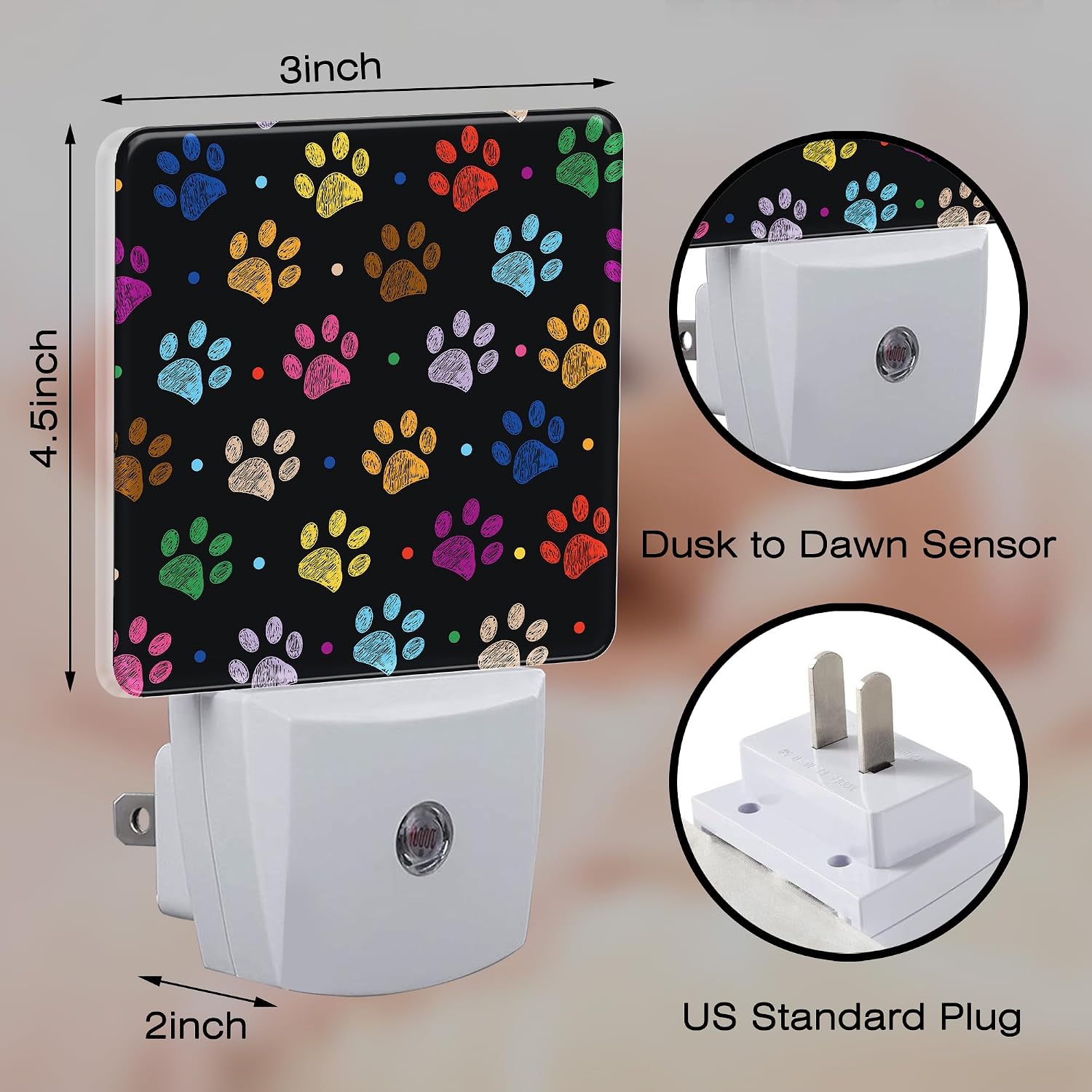 Colorful Paw Prints Night Light Plug into Wall, Animal Footprints Dusk to Dawn Night Light Plug in,0.5w Energy Saving Sleep Friendly…