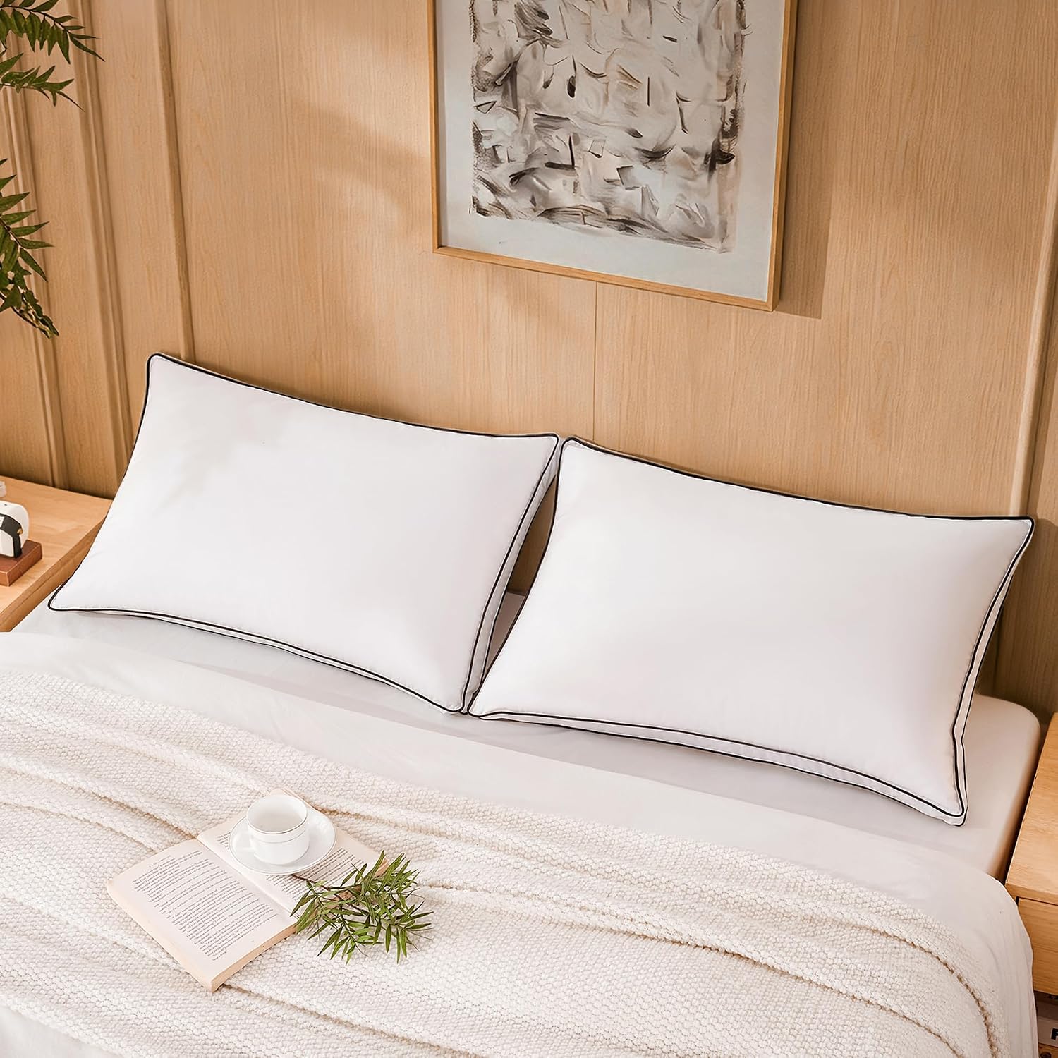 Goose Feather Down Pillows Standard Size Set of 2, Hotel Collection Bed Pillows for Sleeping, Down Surrounded Gusseted Bed Pillow 2 Pack…