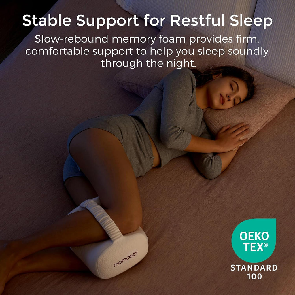 Momcozy Knee Pillow for Side Sleepers, Soft Memory Foam Support Spine Alignment Pregnancy Leg Pillow for Hips, Back, Sciatica Pain, Fixed S…