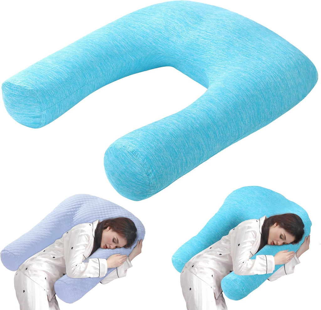 Hombys Cooling U Shaped Pillow for Neck, Contour Shoulder Pillow for Side Sleepers, Ergonomic Body Pillows for Adults, Hug Pillow with Wash…