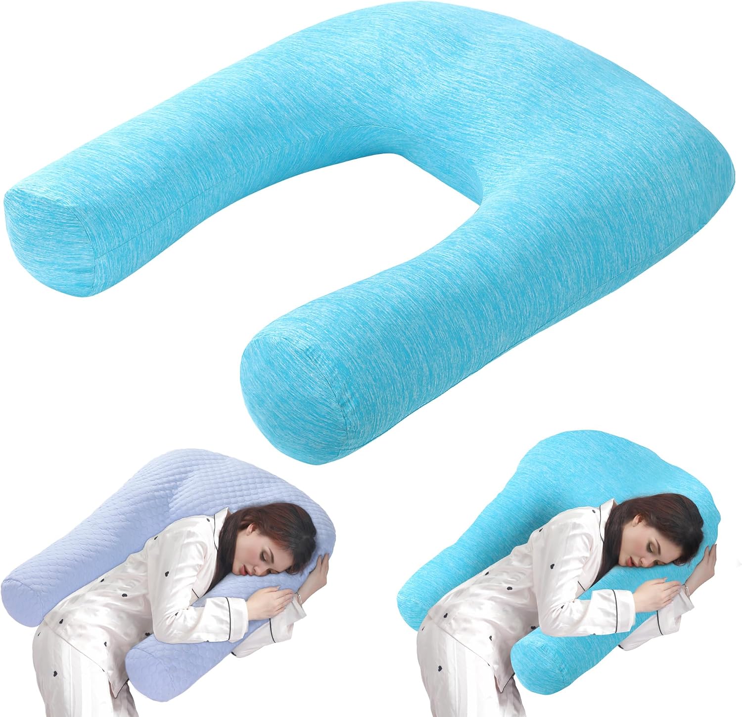 Hombys Cooling U Shaped Pillow for Neck, Contour Shoulder Pillow for Side Sleepers, Ergonomic Body Pillows for Adults, Hug Pillow with Wash…