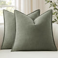 Anroduo Pack of 2 Decorative Linen Pillow Covers Olive Green Euro Sham Neutral Farmhouse Boho Soild Cushion Case Soft Accent Pillowcase for…