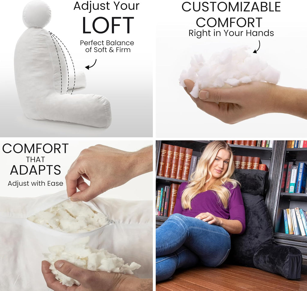 Husband Pillow Medium Reading Pillow with Arms - 23" Backrest for Sitting Up in Bed - Firm Support Bed Rest Pillow for Adults, Neck Roll…