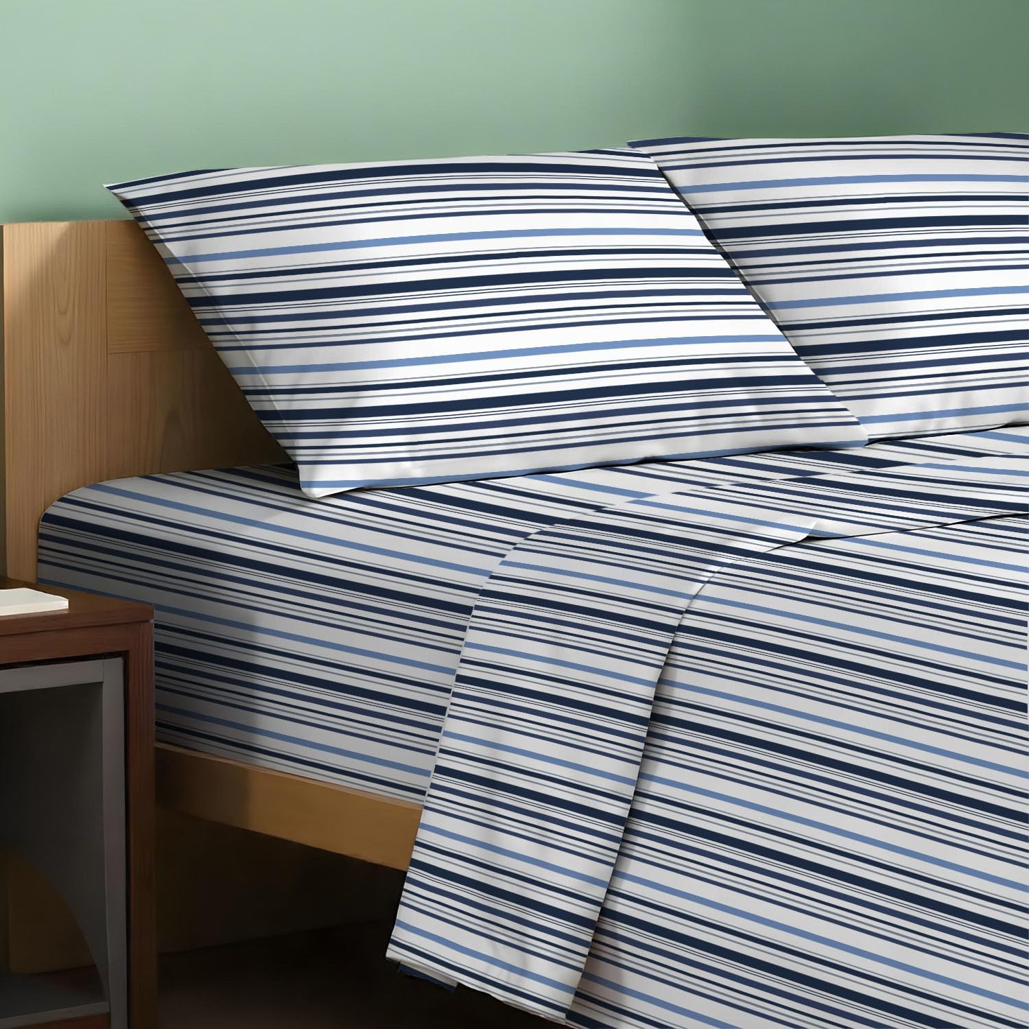 TEXAS LINEN CO. 100% Organic Cotton Sheets Twin XL Size - 3 PC Organic Cotton Percale Printed Sheets Twin XL Set (Variegated Stripe)…
