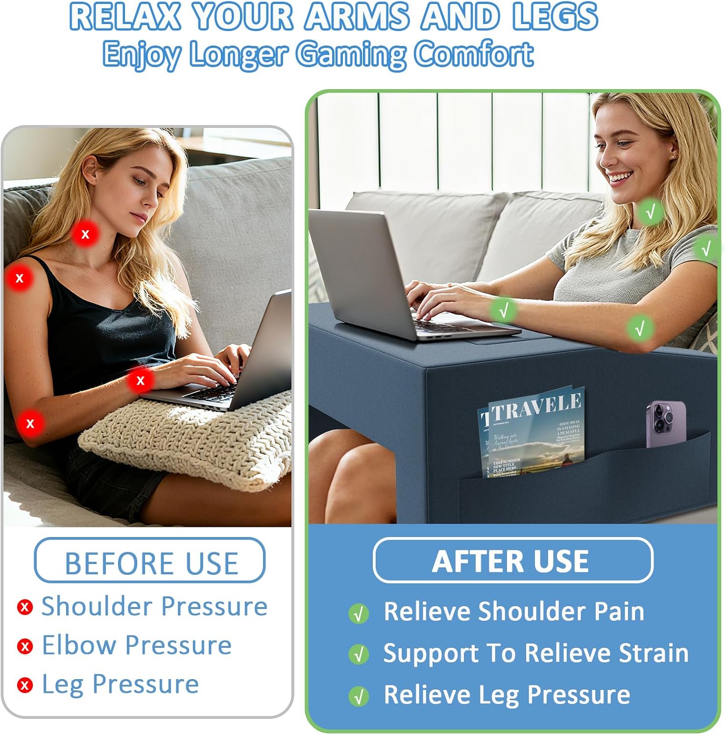 Lap Desk Pillow with Removable Cover Adjustable Angle Gaming & Machine Washable Reading Pillow for Adults Multipurpose Laptop Bed Tray…