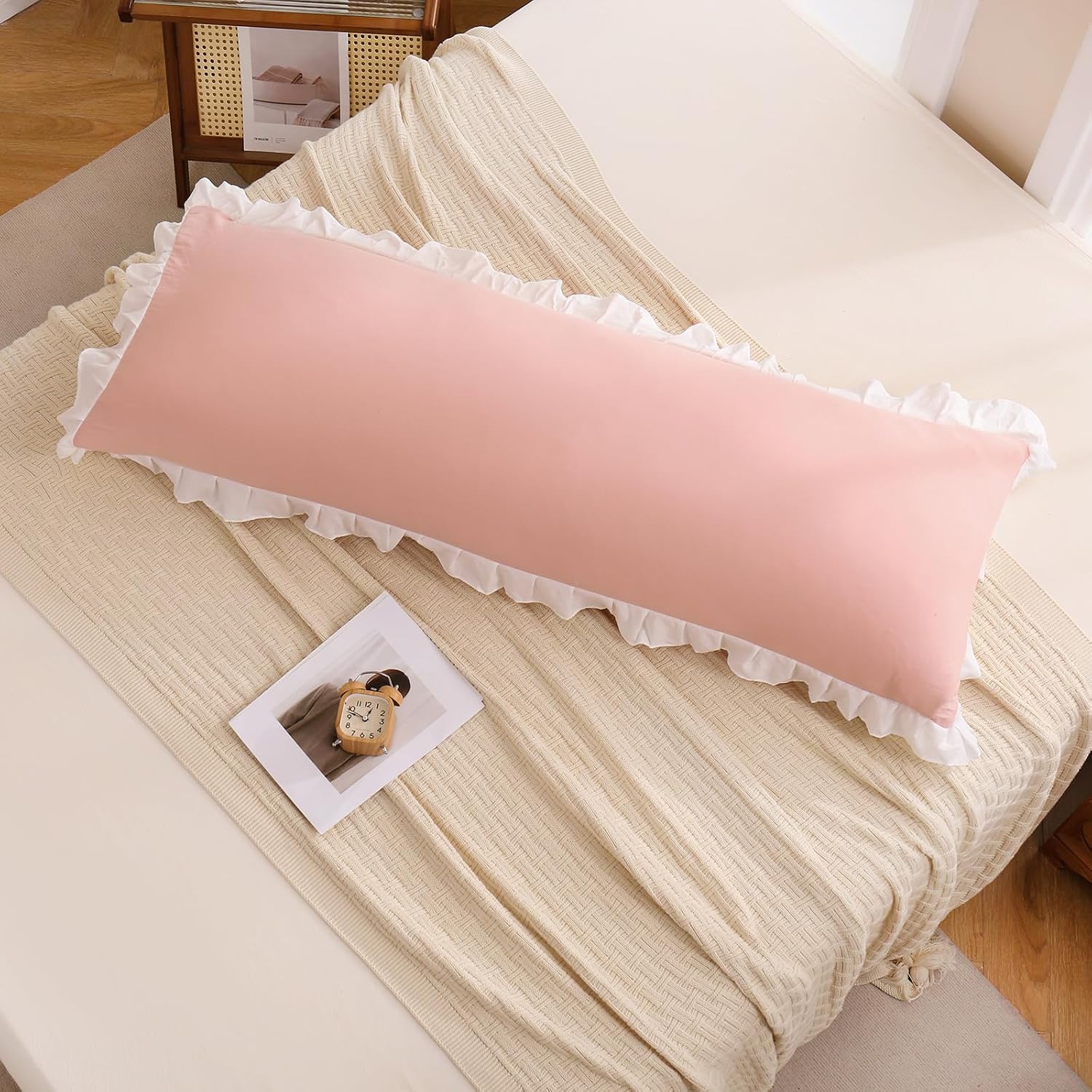 Merryword Pink Body Pillow Cover 20x54inches Reversible Long Pillowcase Ruffled Body Pillowcases Cute Pillowcase Pillow Sham (1 Body, Pink…