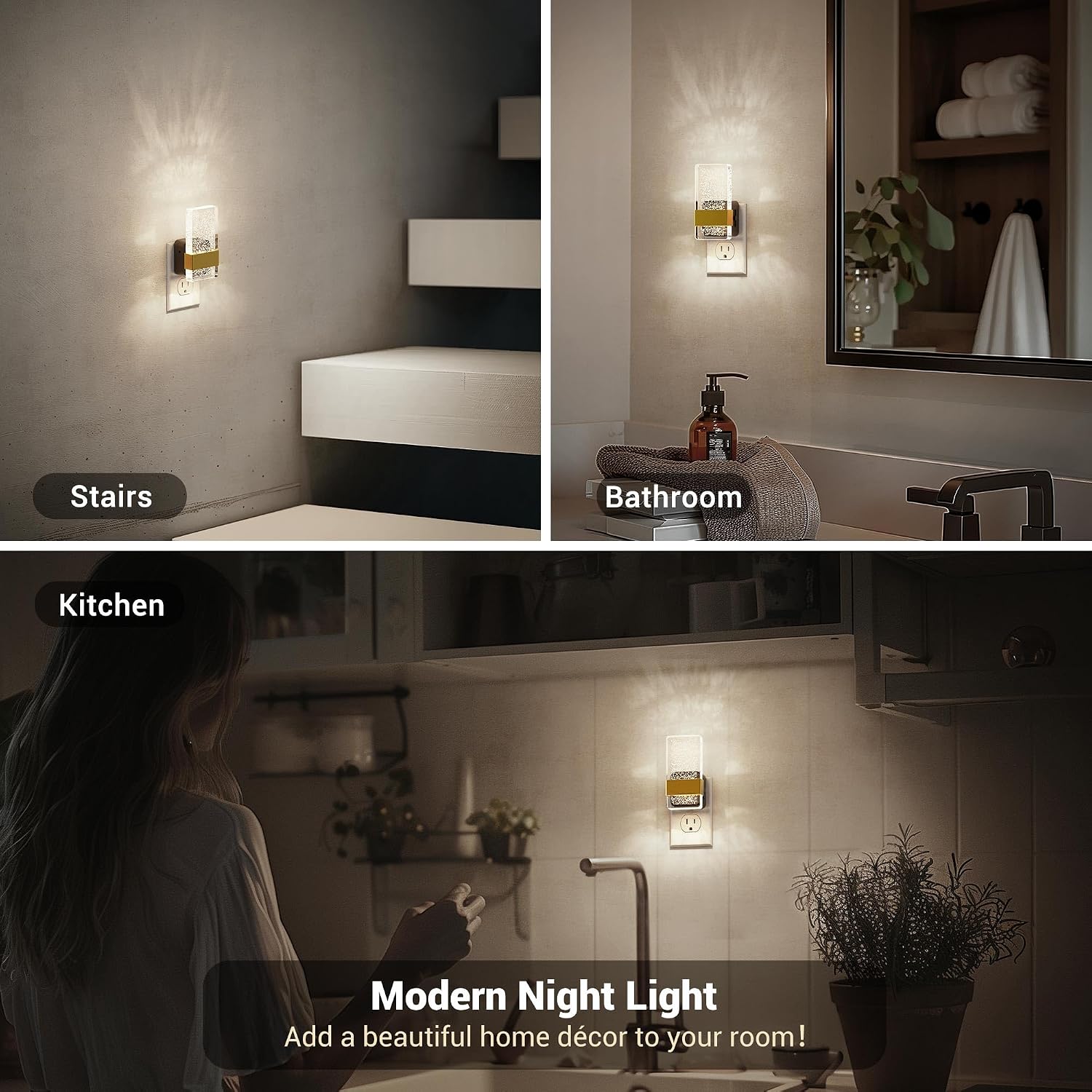 JandCase Night Lights Plug into Wall, Dusk to Dawn Sensor, Acrylic Bubble Design, 0-100lm Adjustable Brightness, for Bedroom, Bathroom…
