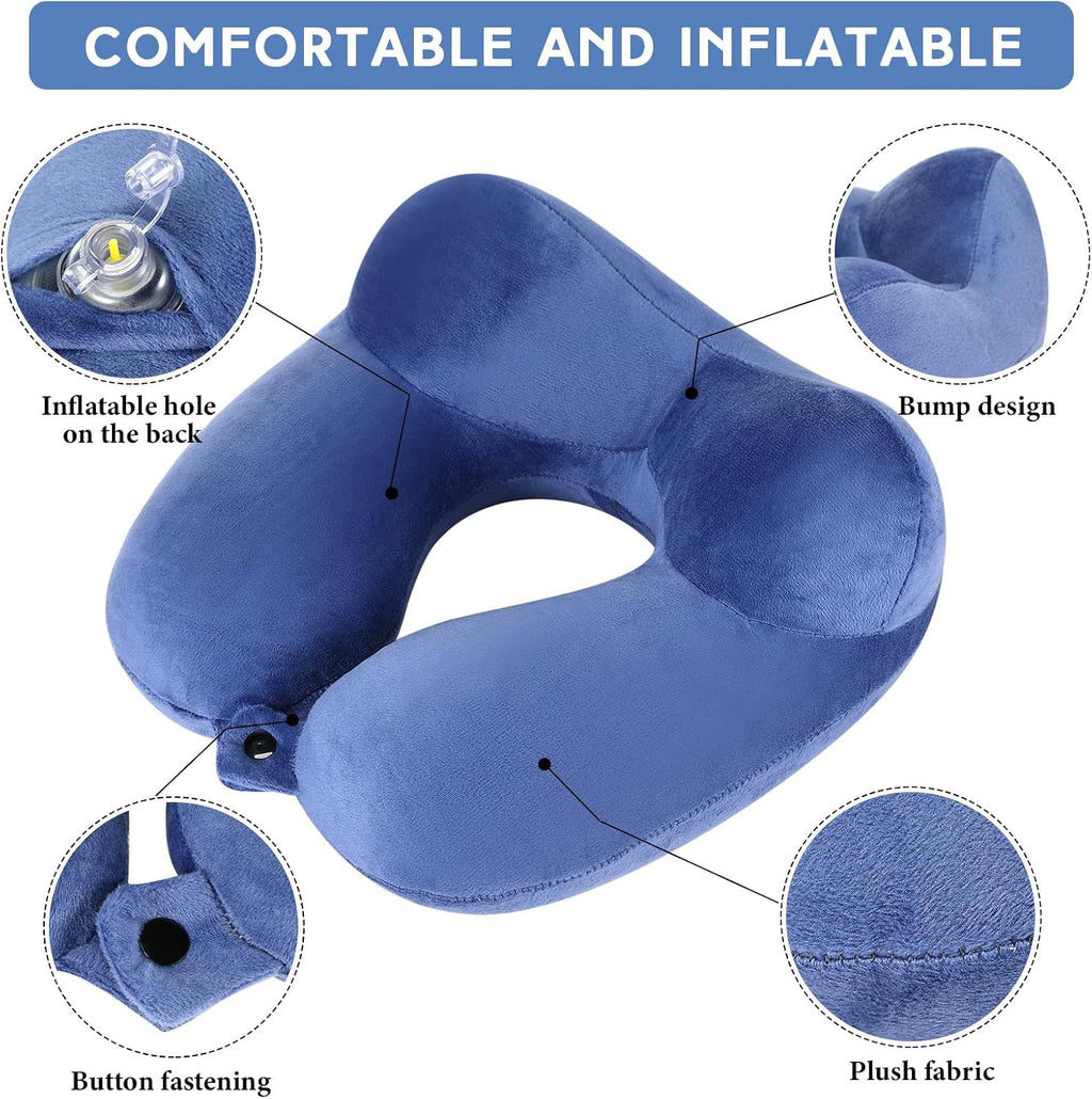 Sintuff 2 Pcs Inflatable Travel Pillow with Compact Bag and Blindfold Velvet Inflatable Neck Airplane Pillow Washable Cushion for…