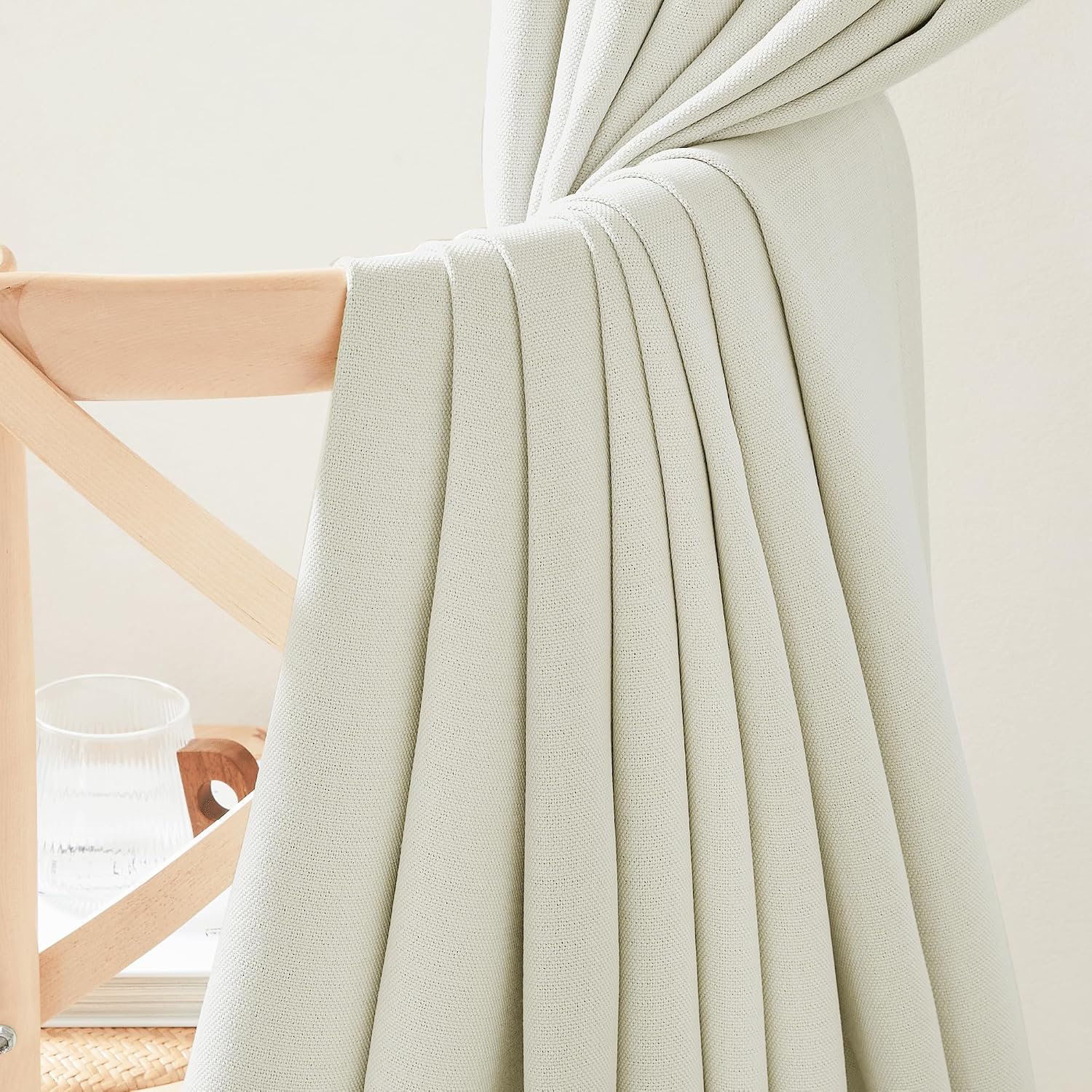 Nicetown Thick Faux Linen Bedroom Curtains 108 inches Long, Room Darkening Dual Rod Pockets & Hook Belt Thermal Curtains Noise Dampening Dr…