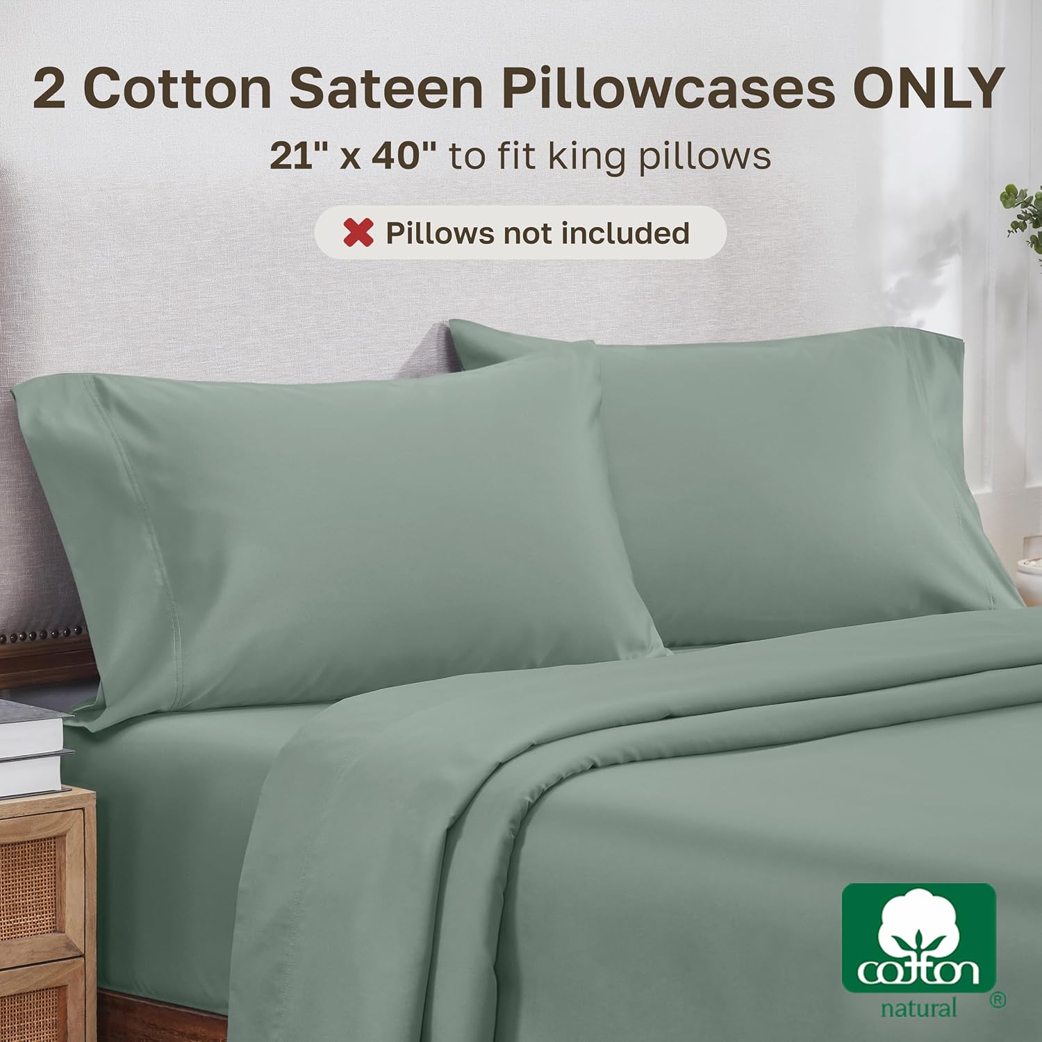 CaliforniaDesignDen California Design Den King Size Pillow Cases Set of 2 - Luxuriously Soft and Thick 800 Thread Count, Smooth Sateen, Nat…