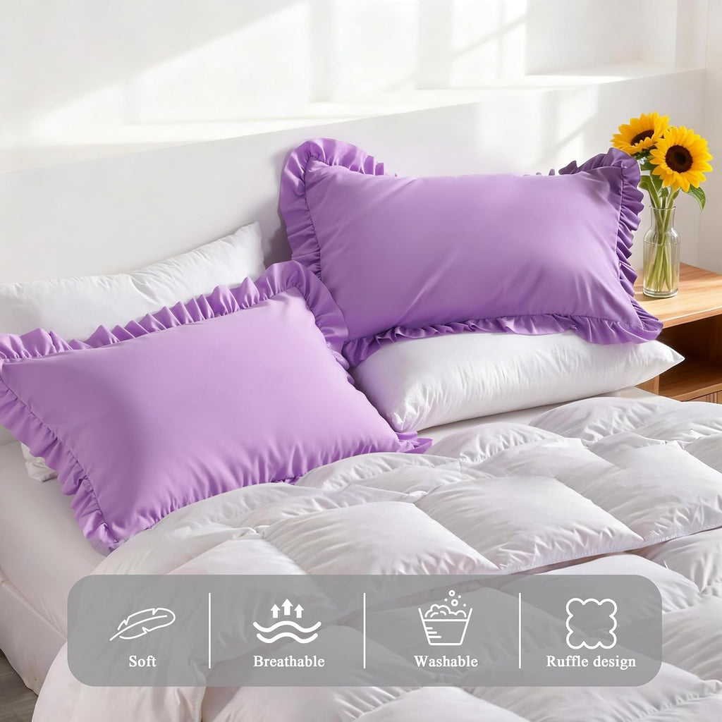 Aerlomi Ruffled Pillowcases, King Pillow Shams 20x36 Set of 2, Brushed Microfiber with Envelope Closure, Soft Wrinkle-Resistant, Lig…