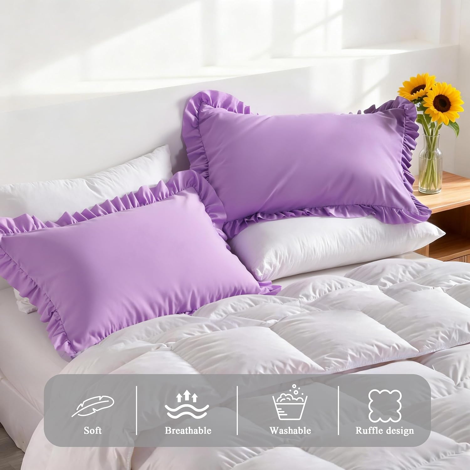Aerlomi Ruffled Pillowcases, King Pillow Shams 20x36 Set of 2, Brushed Microfiber with Envelope Closure, Soft Wrinkle-Resistant, Lig…