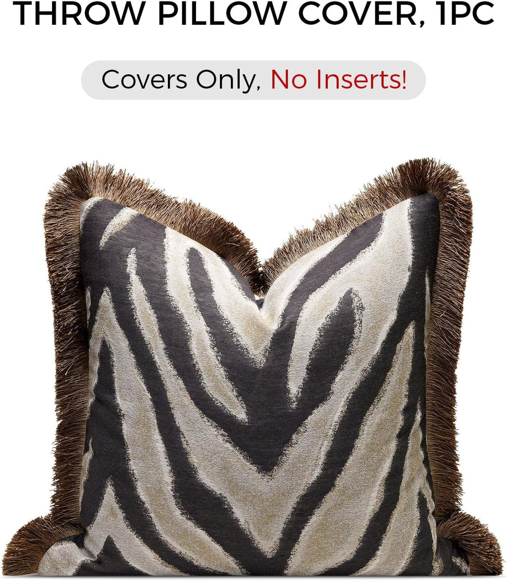 Aibuhome Designer Zebra Throw Pillow Cover with Brown Fringe, Luxury Zebra Pattern Jacquard Design Decorative Pillow Cover for Modern & Cla…