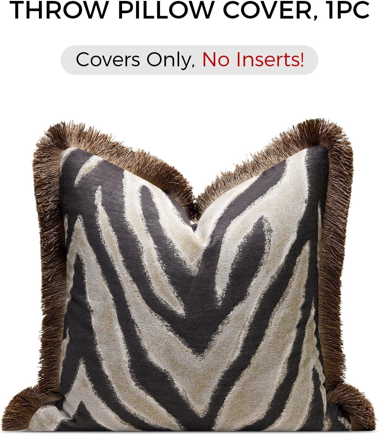Aibuhome Designer Zebra Throw Pillow Cover with Brown Fringe, Luxury Zebra Pattern Jacquard Design Decorative Pillow Cover for Modern & Cla…