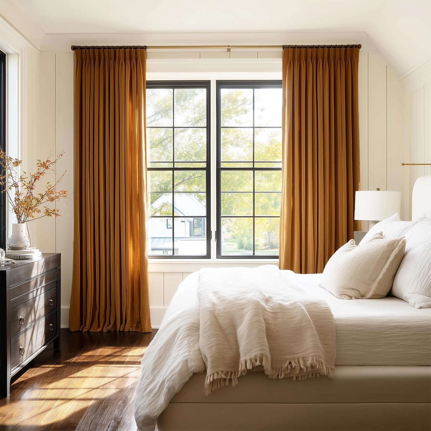 Drapenova 90 Inch Long Velvet Blackout Curtains for Living Room Bedroom Golden Brown Modern Decorative Pinch Pleated Drapes Copper S…