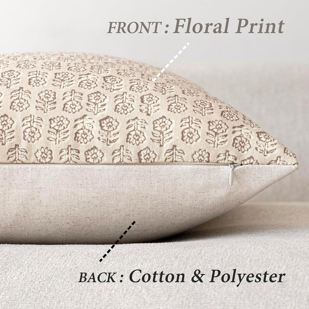 Foindtower Set of 2 Decorative Vintage Floral Print Throw Pillow Covers Neutral Modern Farmhouse Cushion Covers Boho Home Decor for Sofa…