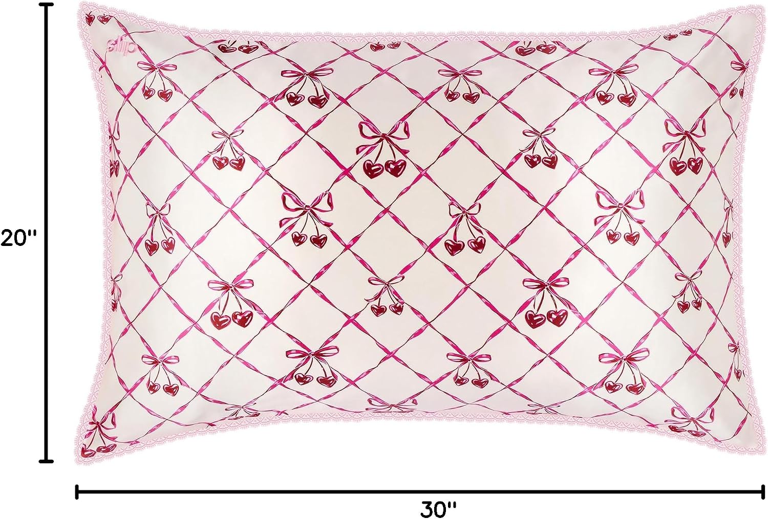 slip Queen Silk Pillowcase – Sweet Cherry Limited Edition with Lace Trim – 100% Pure Mulberry SlipsilkTM – Anti-Frizz, Anti-Crease…