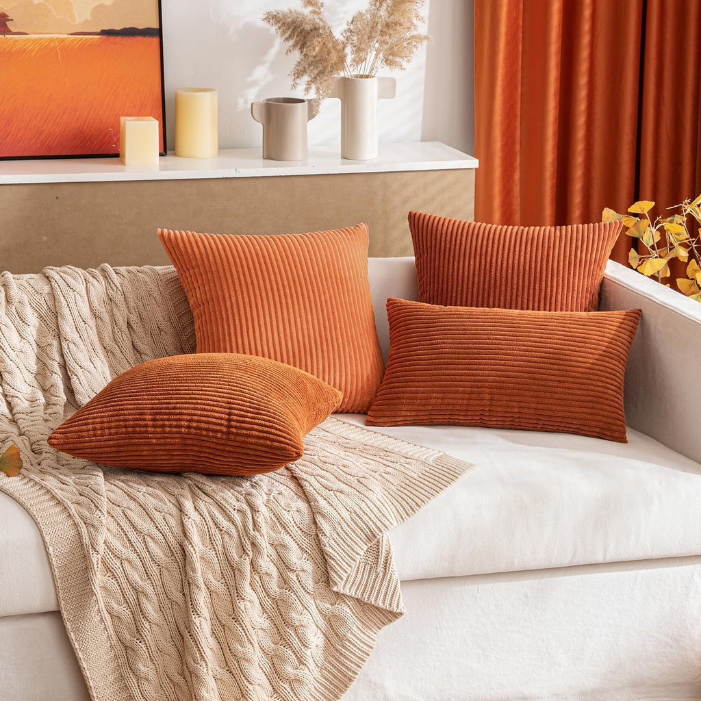 MIULEE Pack of 2 Rust Pillow Covers 12x20 Inch Soft Boho Striped Corduroy Throw Pillow Covers Set Decorative Square Cushion Cases…