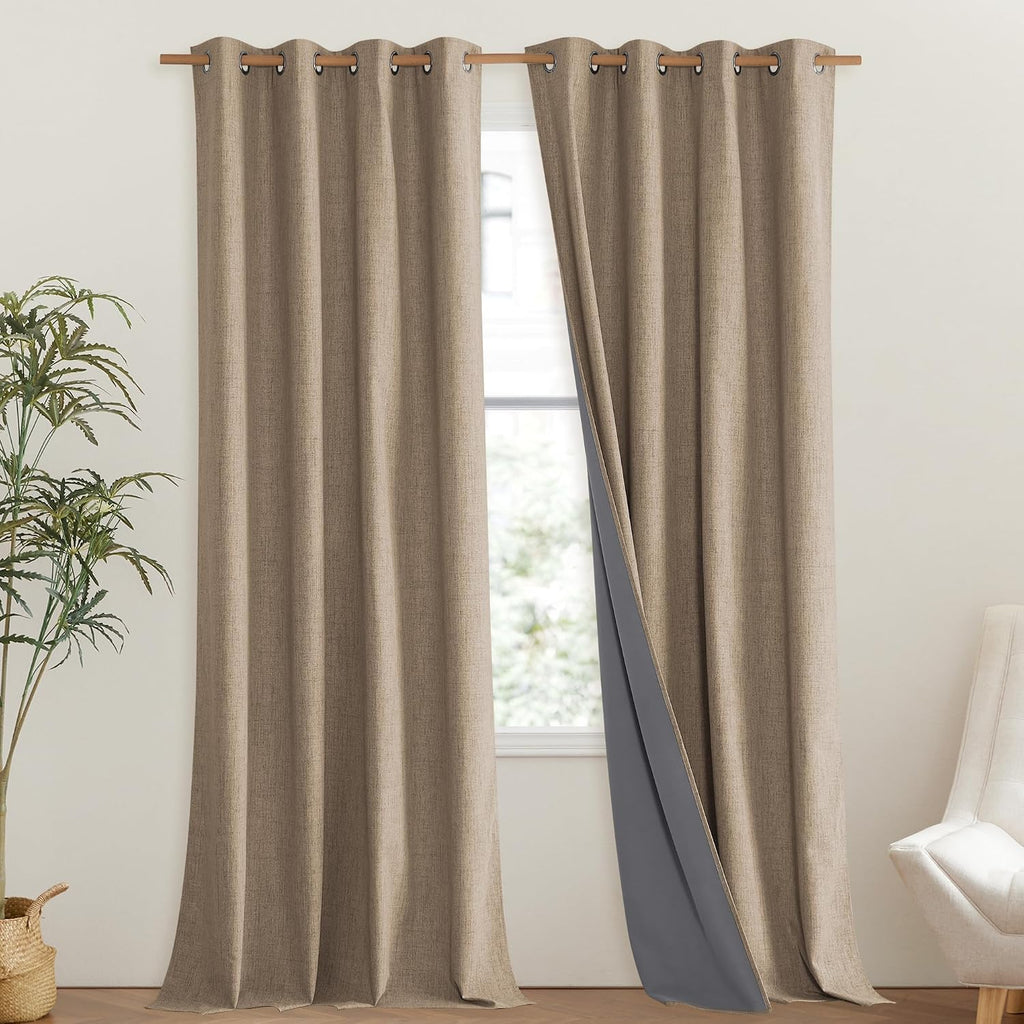 NICETOWN Burlap Vintage Open Linen Weave Flax Thermal Curtains, 100% Blackout Curtains 108" Long for Dining Room, Soundproof Window…
